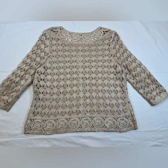 Gold Shimmer Crochet Cardigan Chico’s Galina Size 2 (12/14 M)‎ - Picture 5 of 12